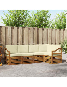 Set divani 5 pcs Naturale e Crema Legno di Acacia Massello