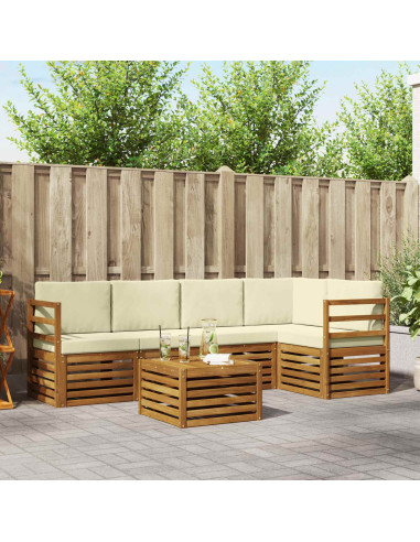 Set divani 6 pcs Naturale e Crema Legno di Acacia Massello