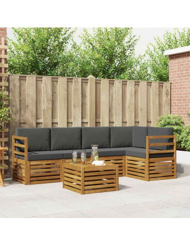 Set divani 6 pcs Naturale e Antracite Legno di Acacia Massello