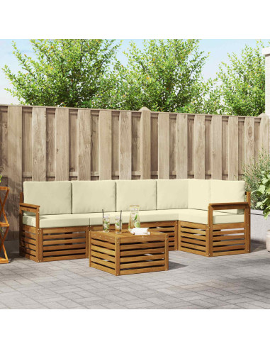 Set divani 6 pcs Naturale e Crema Legno di Acacia Massello