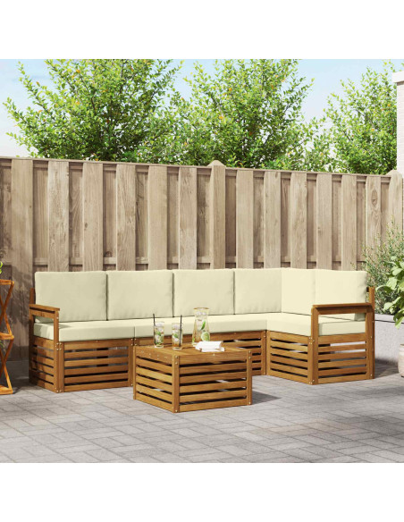 Set divani 6 pcs Naturale e Crema Legno di Acacia Massello