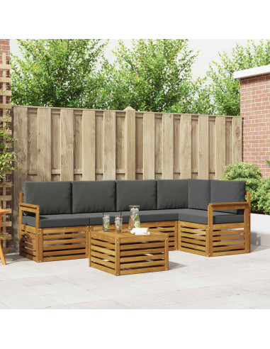 Set divani 6 pcs Naturale e Antracite Legno di Acacia Massello