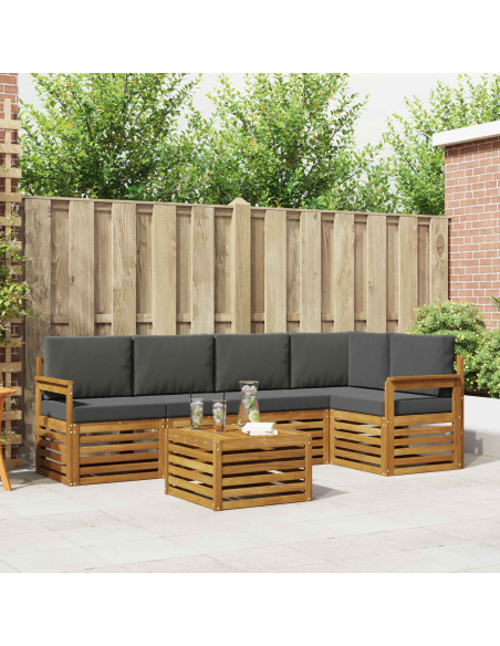 Set divani 6 pcs Naturale e Antracite Legno di Acacia Massello