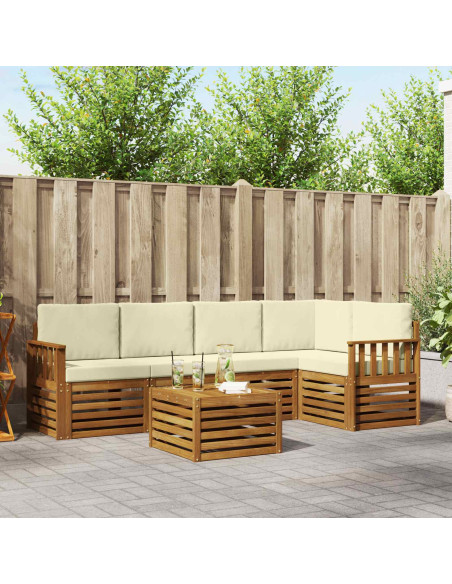 Set divani 6 pcs Naturale e Crema Legno di Acacia Massello
