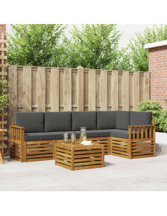 Set divani 6 pcs Naturale e Antracite Legno di Acacia Massello