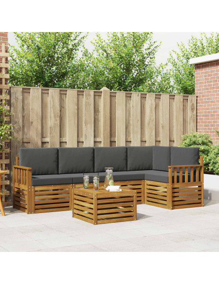 Set divani 6 pcs Naturale e Antracite Legno di Acacia Massello