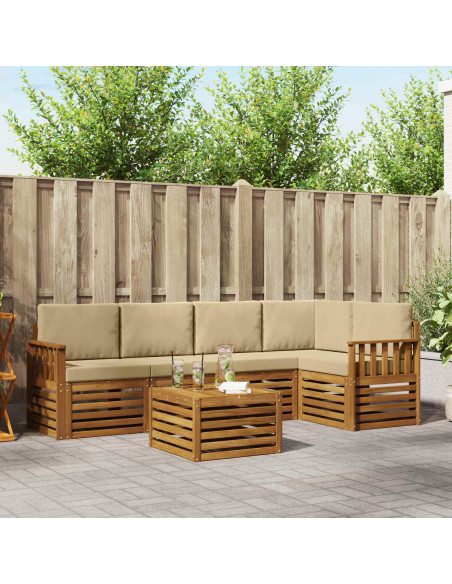 Set divani 6 pcs Naturale e Beige Legno di Acacia Massello