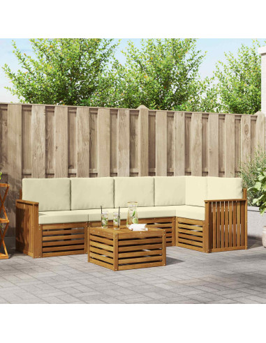 Set divani 6 pcs Naturale e Crema Legno di Acacia Massello