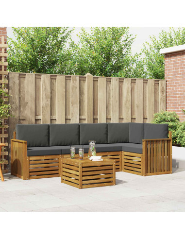 Set divani 6 pcs Naturale e Antracite Legno di Acacia Massello