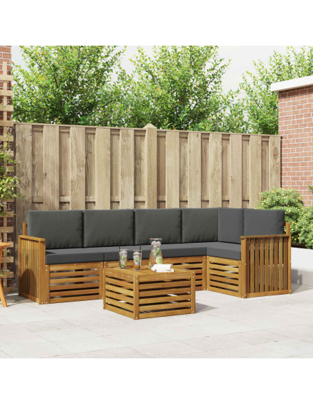 Set divani 6 pcs Naturale e Antracite Legno di Acacia Massello