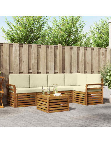 Set divani 6 pcs Naturale e Crema Legno di Acacia Massello