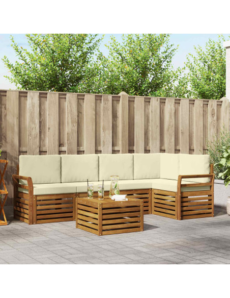 Set divani 6 pcs Naturale e Crema Legno di Acacia Massello