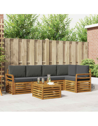 Set divani 6 pcs Naturale e Antracite Legno di Acacia Massello