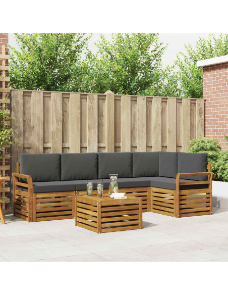 Set divani 6 pcs Naturale e Antracite Legno di Acacia Massello