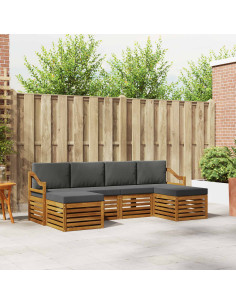 Set divani 6 pcs Naturale e Antracite Legno di Acacia Massello