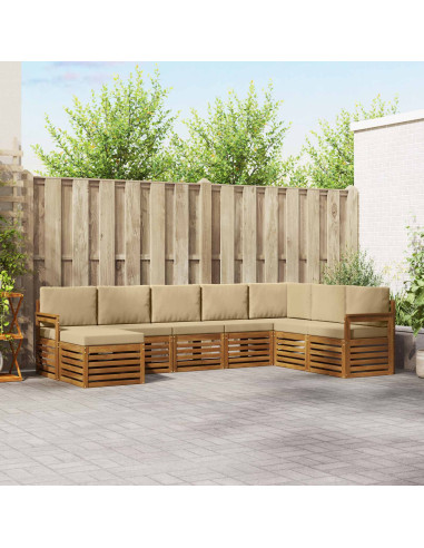 Set divani 8 pcs Naturale e Beige Legno di Acacia Massello