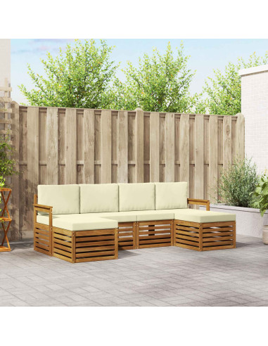 Set divani 6 pcs Naturale e Crema Legno di Acacia Massello