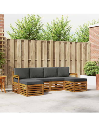 Set divani 6 pcs Naturale e Antracite Legno di Acacia Massello