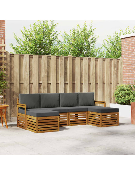 Set divani 6 pcs Naturale e Antracite Legno di Acacia Massello