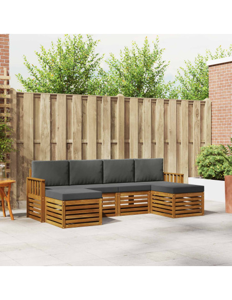 Set divani 6 pcs Naturale e Antracite Legno di Acacia Massello