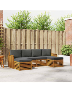 Set divani 6 pcs Naturale e Antracite Legno di Acacia Massello