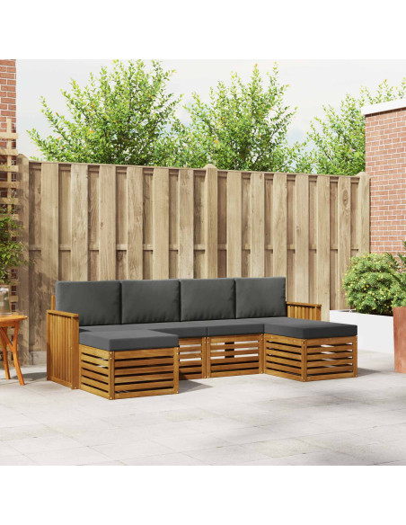 Set divani 6 pcs Naturale e Antracite Legno di Acacia Massello