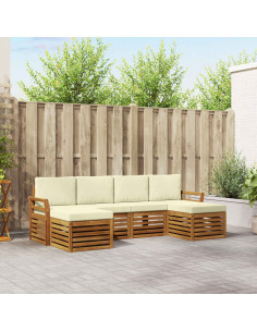 Set divani 6 pcs Naturale e Crema Legno di Acacia Massello