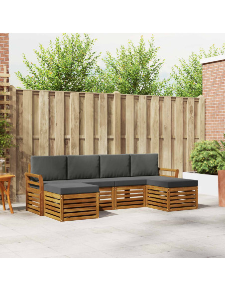 Set divani 6 pcs Naturale e Antracite Legno di Acacia Massello