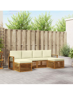 Set divani 6 pcs Naturale e Crema Legno di Acacia Massello