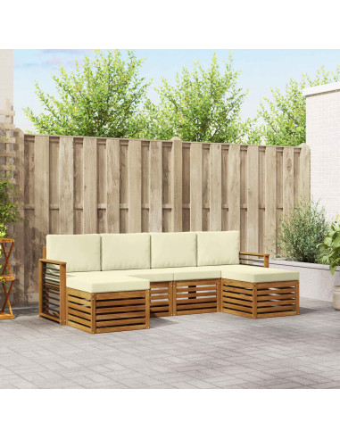 Set divani 6 pcs Naturale e Crema Legno di Acacia Massello