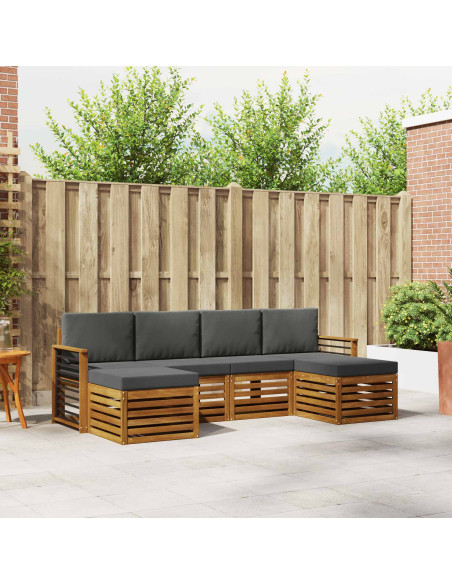 Set divani 6 pcs Naturale e Antracite Legno di Acacia Massello