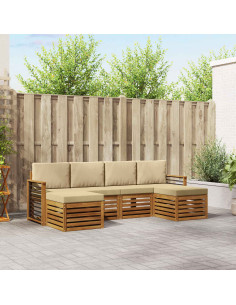 Set divani 6 pcs Naturale e Beige Legno di Acacia Massello
