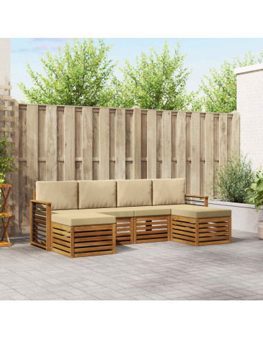 Set divani 6 pcs Naturale e Beige Legno di Acacia Massello