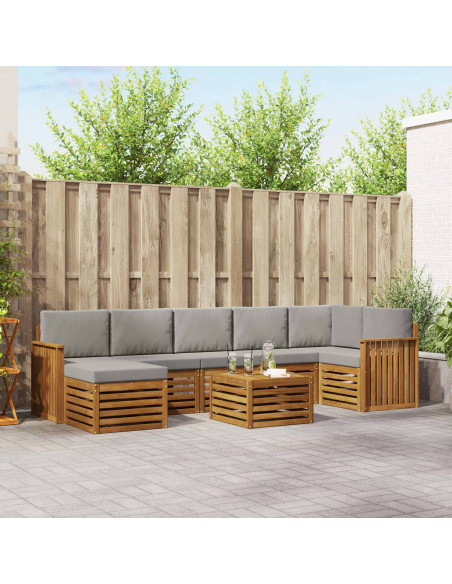 Set divani con cuscino 8 pcs Grigio Naturale e Chiaro