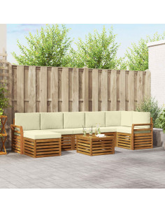 Set divani 8 pcs Naturale e Crema Legno di Acacia Massello