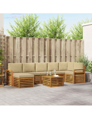 Set divani 8 pcs Naturale e Beige Legno di Acacia Massello