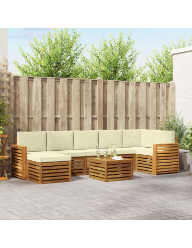 Set divani 8 pcs Naturale e Crema Legno di Acacia Massello