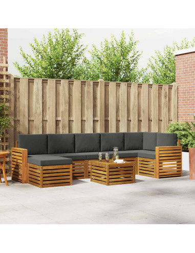 Set divani 8 pcs Naturale e Antracite Legno di Acacia Massello