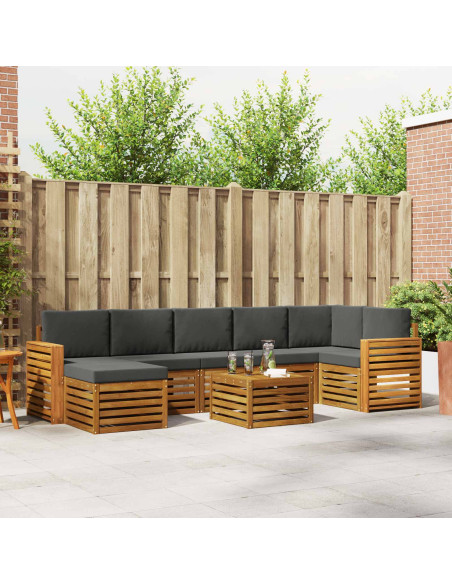 Set divani 8 pcs Naturale e Antracite Legno di Acacia Massello