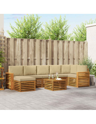 Set divani 8 pcs Naturale e Beige Legno di Acacia Massello