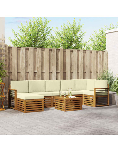 Set divani 8 pcs Naturale e Crema Legno di Acacia Massello