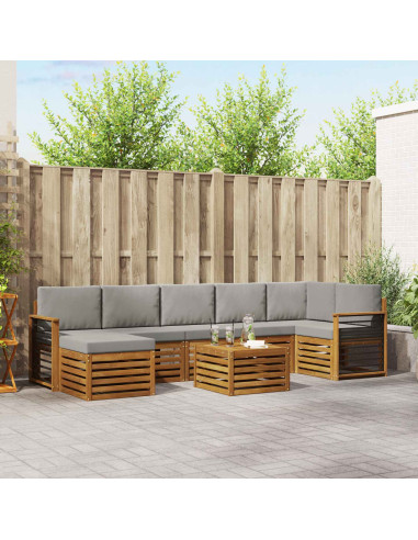 Set divani con cuscino 8 pcs Grigio Naturale e Chiaro
