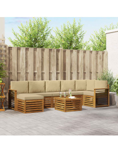 Set divani 8 pcs Naturale e Beige Legno di Acacia Massello