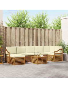 Set divani 8 pcs Naturale e Crema Legno di Acacia Massello