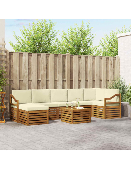 Set divani 8 pcs Naturale e Crema Legno di Acacia Massello
