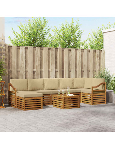 Set divani 8 pcs Naturale e Beige Legno di Acacia Massello
