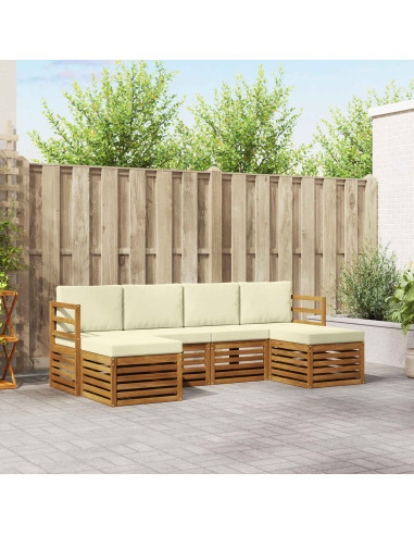 Set divani 6 pcs Naturale e Crema Legno di Acacia Massello