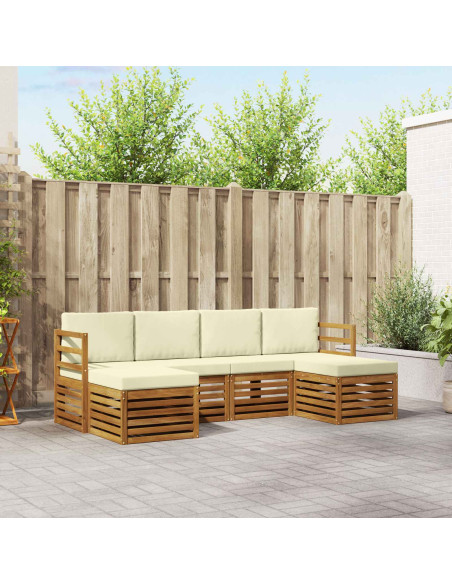 Set divani 6 pcs Naturale e Crema Legno di Acacia Massello