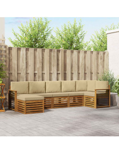 Set divani 7 pcs Naturale e Beige Legno di Acacia Massello