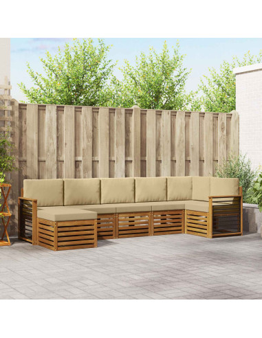 Set divani 7 pcs Naturale e Beige Legno di Acacia Massello